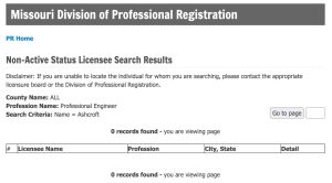 (Missouri Division Of Professional Registration, Active Professional Engineer License Database, Accessed 4/24/24) 